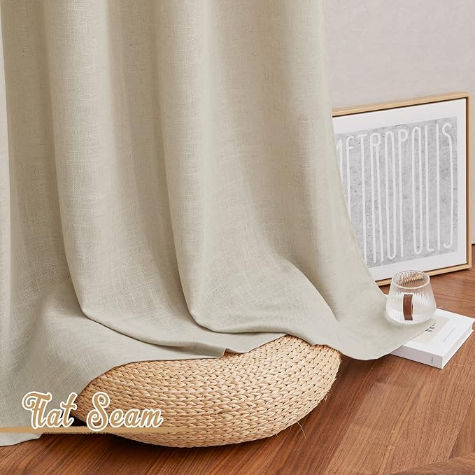 NICETOWN Linen Taupe Curtains 84 inches Long, Rod Pocket & Back Tab Flax Linen Window Treatments Privacy Vertical Drapes with Light Filtering for Bedroom/Living Room, W52 x L84, 2 Panels
