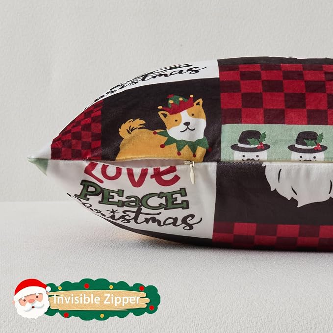 UGASA Christmas Pillow Cover 12x20 Inch 1 Pack Soft Velvet Lumbar Pillow Cover Christmas Tree Classic Plaid Pattern Printed for Couch Sofa Holiday Festivals Winter Xmas Gift, Red
