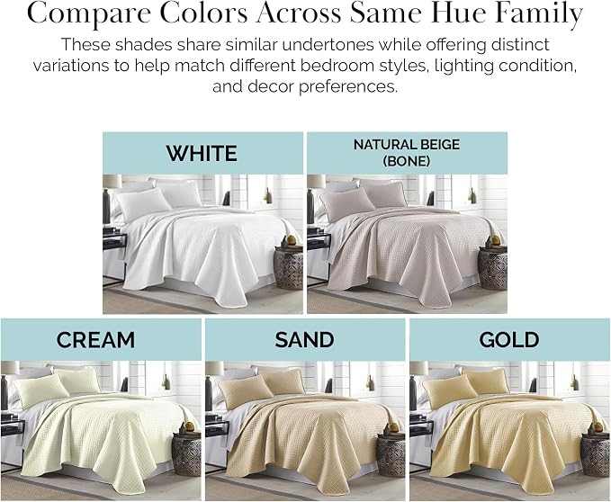 Southshore Fine Living, Inc. Twin XL Quilt Bedding Set, Soft Brushed Microfiber Bedspread Coverlet, Stain and Pet Hair Resistant Bedding, XL/Twin Size Quilt Set with 1 Pillow Sham, Cream