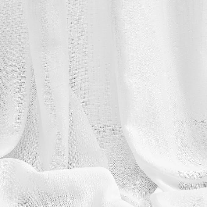 MYSKY HOME Floor to Ceiling Curtains 102 Inches White Sheer Window Drapes 2 Panel Sets Back Tab Draperies Linen Look Boho Fabric, Soft Cotton Blend Light Filtering for Living Room