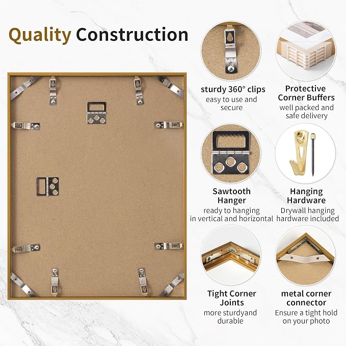 Fun Memories 11x14 Metal Picture Frame- 11x14 Aluminum Photo Frames with 8x10 Mat, High-Definition Plexiglass Front, and Hanging Hardware - Ideal for Wall or Tabletop Display (Bronze, Pack of 1)