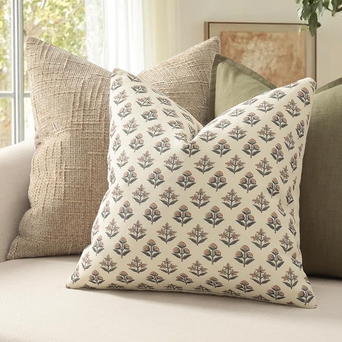 YCOLL Farmhouse Floral Pillow Covers 20x20 Set of 2, Rustic Country Decorative Cushion Covers Vintage Throw Pillow Covers for Sofa Couch Bed Living Room Home Decor, Rust Copper