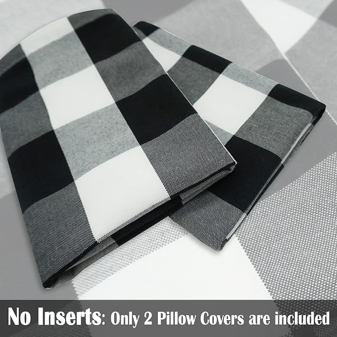 Black and White Buffalo Check Plaid Throw Pillow Covers 18x18 Set of 2 | Soft Black Couch Pillow Covers 18 x 18, Black and White Buffalo Plaid Christmas Pillow Covers Set of 2, Outdoor Porch Pillows
