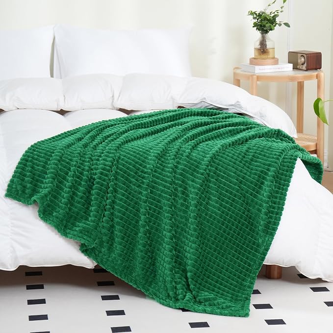 Puncuntex Throw Blanket Classic Green 60"×80" with Square Grid Design | Super Soft Plush Cozy Flannel Throw Blanket Luxury for Couch Sofa Chair