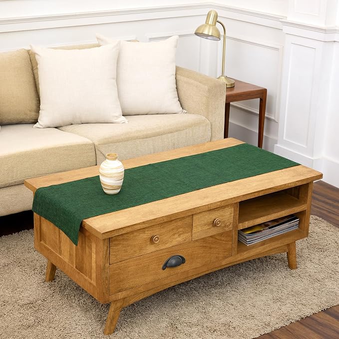 Solino Home 100% Pure Linen Table Runner Forest Green, Athena 14 x 60 in | brings a tailored look to family meals and hosting, European flax fibres, naturally breathable, soft, OEKO-TEX Certified