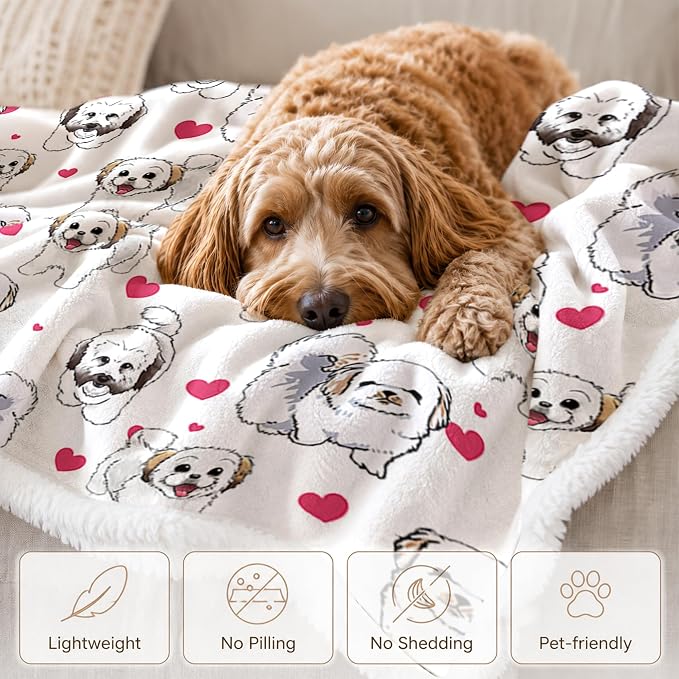 BlessLiving Shih Tzu White Throw Blanket Blanket with | Sherpa; Soft; BlessLiving Shih Tzu White Throw Blanket; with; Dense; Dog; Patterns; Fleece; Couch; Bed; Cozy; Warm; Pet