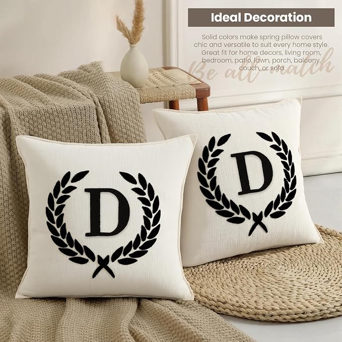 Pack of 2 Chenille Initials Pillowcases 20x20 inch Cream White
