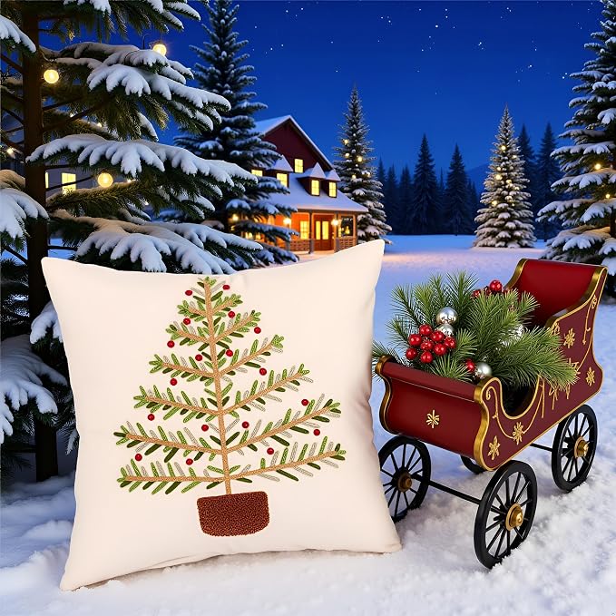 Christmas Pillow Covers 18x18 inch Set of 2 Green Xmas Tree