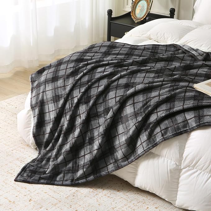 MERRYLIFE Black Plaid Flannel Throw Blanket for Couch Bed Sofa 50" 60" | Grid Pattern, Ultra-Plush Soft, Decorative Colorful Travel Blanket, farmhouse, Machine Wash, Gift Choice