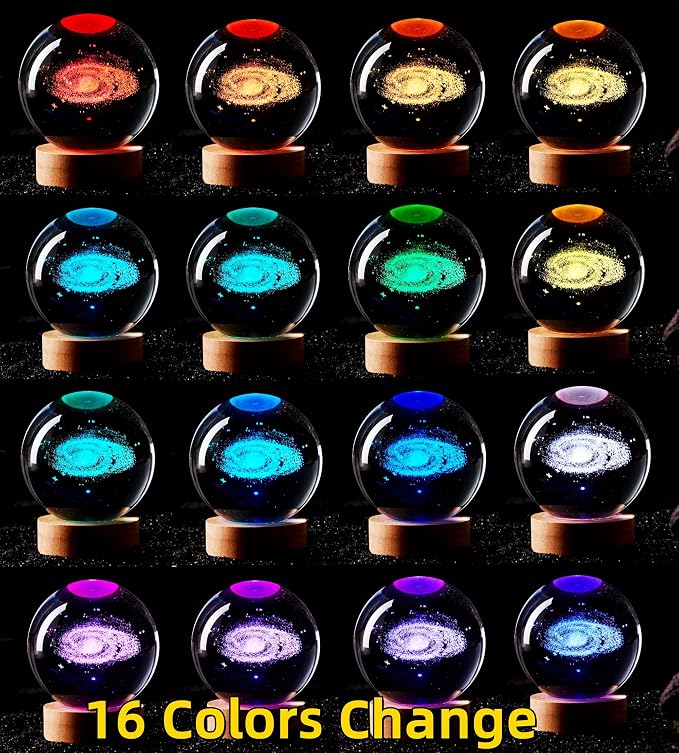 3D Crystal Ball Lamp, Upgraded 3.15 Inch Crystal Ball Night Light with 16 Colors LED Wooden Base, Remote Control, Gift Box Packaging, Home Decor Gift
