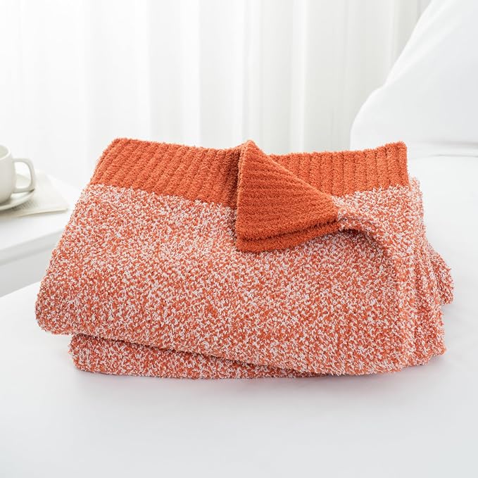 Carriediosa Heather Throw Blanket 50x60, 400GSM Ultra Soft Microfiber | Rust, Fuzzy Fluffy Cozy Plush Knit Knitted Throws, Lightweight Cute Preppy Fall Blankets for Couch, Bed