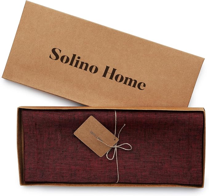 Solino Home 100% Linen Dining Table Runner Red Woven, Athena 14 x 60 in | dresses up dining tables for everyday meals, European flax fibres, a thoughtful housewarming gift, soft, OEKO-TEX Certified