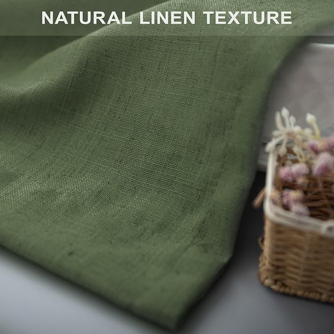 Pitalk Olive Green Curtains 102 Inch Length for Living Room 2 Panels Back Tab Pocket Linen Sheer Semi Light Weight Breathable Airy Flowy Loden Green Boho Curtain for Bedroom Bay Window 8.5 FT Long