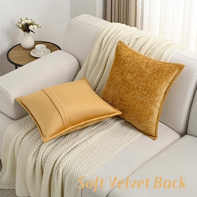 FUTEI Pack of 2 Chenille Soft Throw Pillow Covers 22x22 Inch, Tobacco