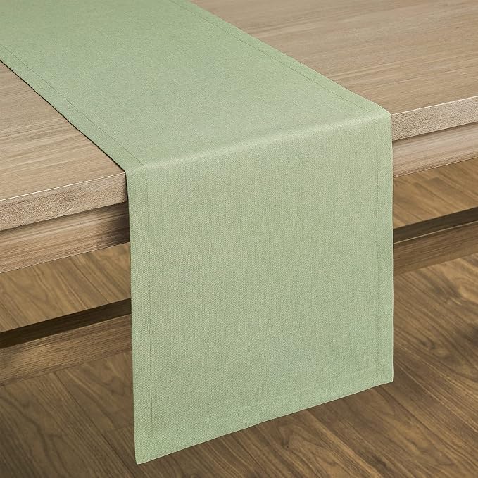 ZeeMart Basic Linen Style Table Runner, 14x108 Inch Sage Green | Mitered Corner Design, Medium Weight Fabric, Rustic Farmhouse Style, Machine Washable Easy Care Everyday Table Scarf