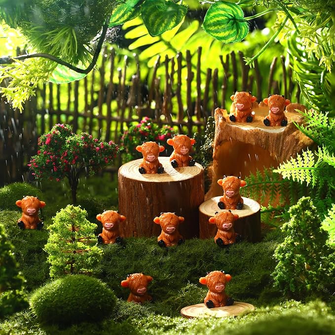 Lineshading 100 Pcs Mini Highland Cow Figurines Tiny Animal Figurine Bulk