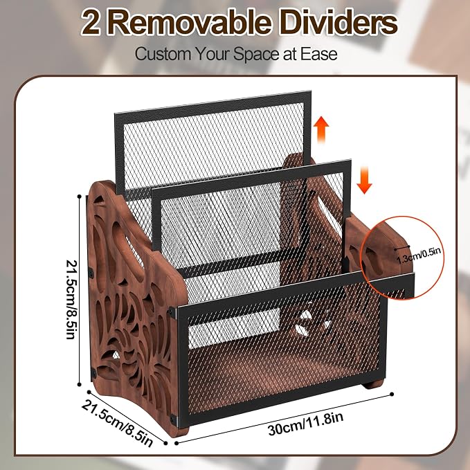 Wood Magazine Holder, 3-Compartment Magazine Rack Floor | Magazines File Holder Organizer,Rustic Magazines Storage Basket for Books,Newspapers,Mails,Files