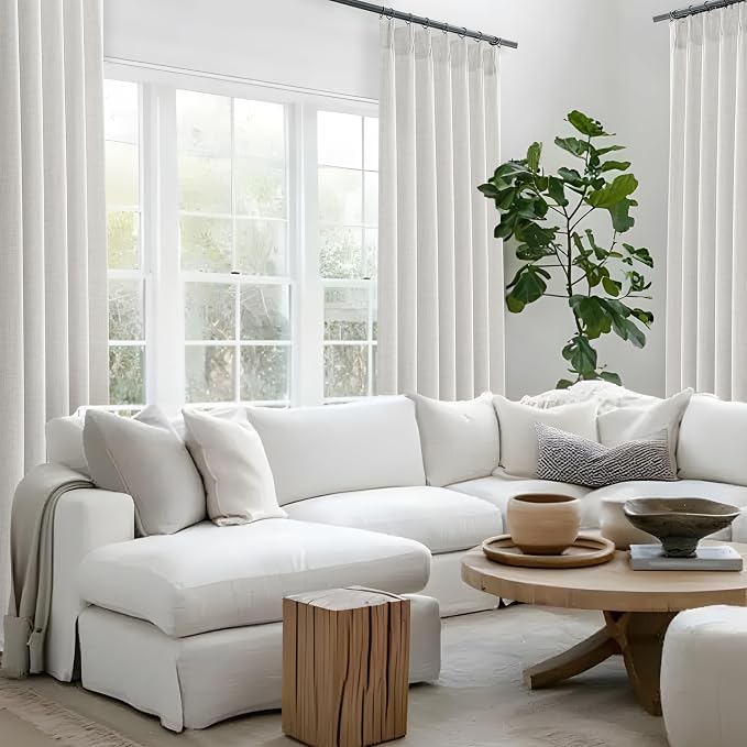 Beige White Pinch Pleated 78 Inch Curtains 2 Panels Set for Bedroom, Neutral Linen Blend Viral Sheer Drapes Sunroom Office Light Filtering Privacy Windows Curtain Ceiling Track 40"W x 78"L Length Burg