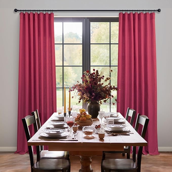 Pitalk Hot Pink Semi Sheer Curtains 96 Inch Long 2 Panel Set Rod Pocket Back Tab Linen Light Filtering Room Decor Magenta Curtain Drapes for Living Room 52x96 Celling to Floor Length Raspberry Fuchsia