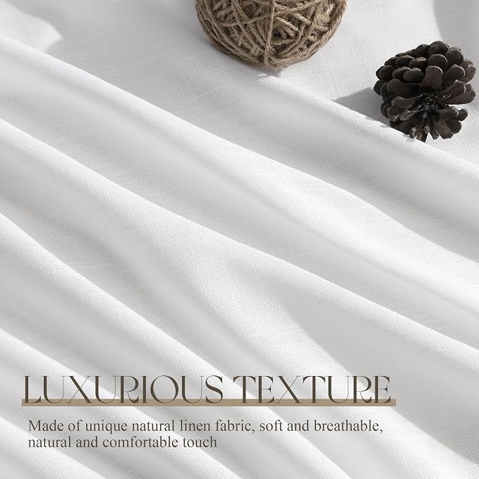Jowels White Linen Curtains 96 Inch Long 2 Panels for Living Room | Light Filtering Semi Sheer Curtain, Back Tab Pocket Pleated Look, Boho Farmhouse Textured Privacy Drapes for Bedroom Window
