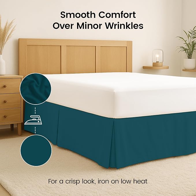 Queen Bed Skirt, Hides Under-Bed Storage 16 Inch Drop, Pleated, Teal | Easy Fit Design, Shrinkage & Fade Resistant, Hotel Style, Microfiber Durable Fabric, Machine Washable