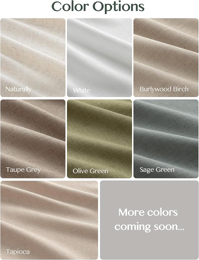 Liz Pinch Pleated Linen Curtains Light Filtering Curtains for Living Room, Farmhouse Window Curtains for Bedroom, Modern Drapes with Hooks and Rings, 95 Inches Long, Sage Green, 2 Panels Set
