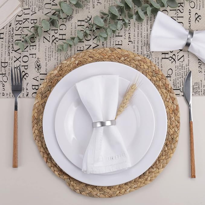 Wonlex Napkin Rings Set of 8, Metallic Silver Napkin Ring Holder Glossy Serviette Buckles for Wedding,Banquet, Dinner,Party,Table Settings (Matte Silver Semicircle)