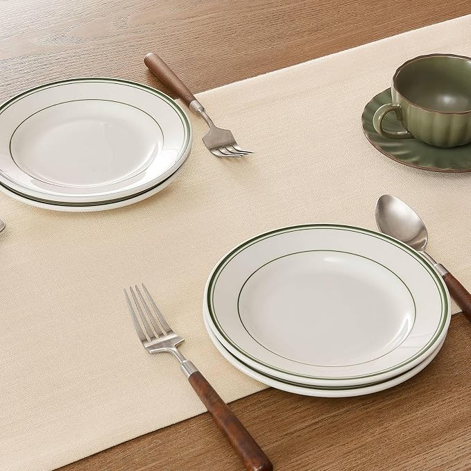 ZeeMart Linen Textured Border Table Runner, 14 x 60 Inch Cream | Mitered Corner Design, Medium Weight Fabric, Modern Farmhouse Style, Machine Washable Easy Care Everyday Table Scarf