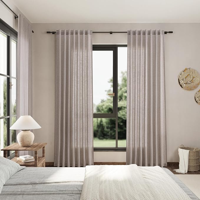 Brownish Grey Linen Curtains 90 Inch Length 2 Panels Set for Living Room Rod Pocket Back Tab Window Drapes Light Filtering Modern Farmhouse Curtain 90 Inches Long for Dining Room Bedroom 52x90