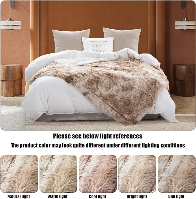 GONAAP Fuzzy Faux Fur Throw Blanket for Couch, Tie-dye Beige, 50"x60" | Warm Cozy Plush Shaggy Decorative Reversible Thick Non-Heated Fleece Blanket for Sofa Bed, Gift for Women Men, All Season Use