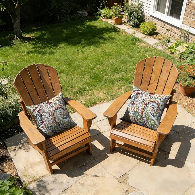 Outdoor Pillow Covers 16x16 Inch Set of 2 Waterproof Decorative Throw Pillow Covers Patio Pillow Cases for Patio Furniture Garden Couch Farmhouse,Paisley Chilli