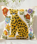 Animal Embroidered Throw Pillow Cover 20x20 Inch, Leopard Floral | Decorative Pillow Cover, Boho Cushion Cases with Hidden Zipper, Fall Decor for Couch, Sofa, Living Room, Bedroom