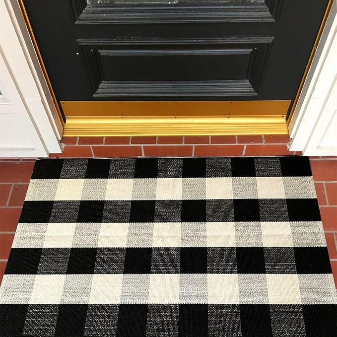 LEVINIS Buffalo Check Rug 43.3'' × 27.6‘’ Cotton Hand-Woven Outdoor Rugs for Porch Farmhouse Layered Door Mats Front Porch Décor