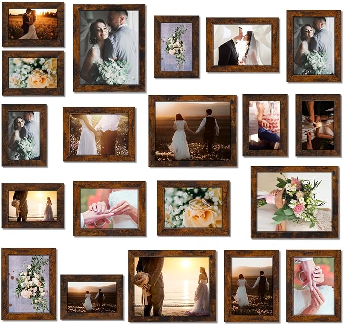 20 Pcs Gallery Wall Frames Set Rustic Picture Frames Collage Assorted Photo Wall Decor Pack for Hanging or Tabletop Display Multi Sizes with 8 x 10, 5 x 7, 4 x 6 (Brown)
