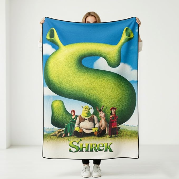 Silver Buffalo Shrek Movie Poster Donkey, Fleece Throw Blanket, 45x60in | Princess Fiona, Lord Farquaad, Soft and Cozy, 250 GSM