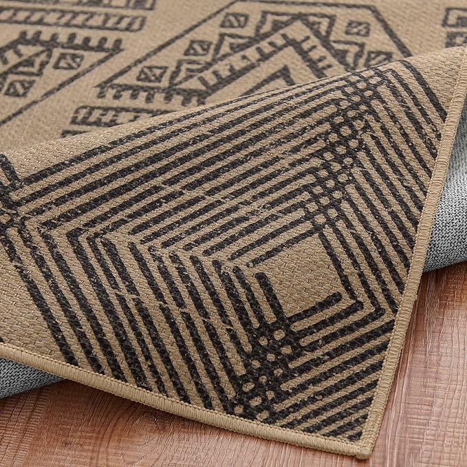 jinchan 2x5 Faux Jute Runner Rug Washable Boho Hallway Rug Natural Charcoal | Southwestern Geometric, Non-Slip Low Pile, Indoor Outdoor, High-Traffic, Kitchen, Bathroom, Laundry, Porch, Balcony, Entryway