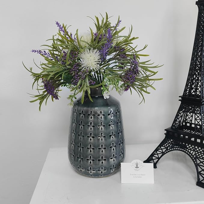 Hosley Set of 2 Grey Ceramic Vase 7.25" High. Ideal Gift for Floral Arrangements Home Weddings Party Spa Meditation Home Office
