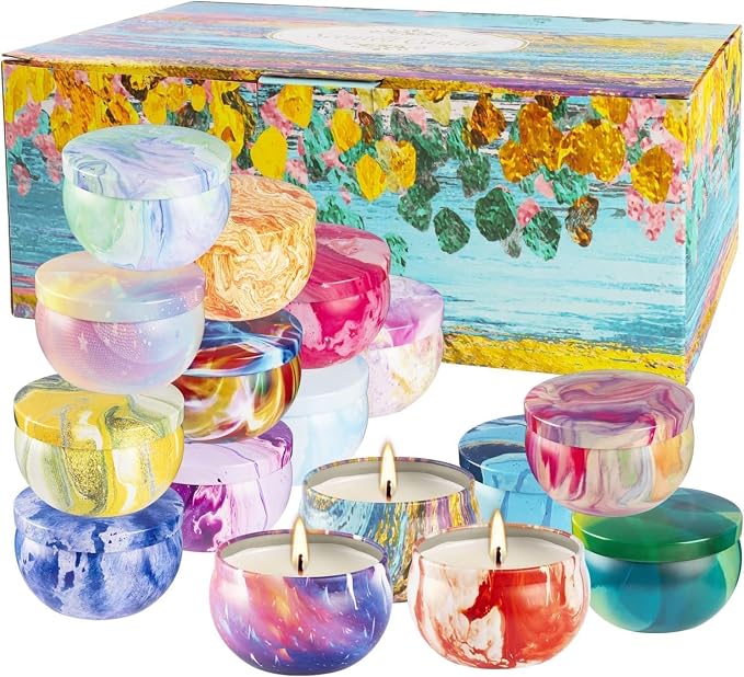 YOROXRG 16 Pack Scented Candles Gift Set - 2.5oz Strong Fragrance Natural Soy Wax Candles in Portable Travel Tin Jars - Perfect for Home Decoration and Gifting
