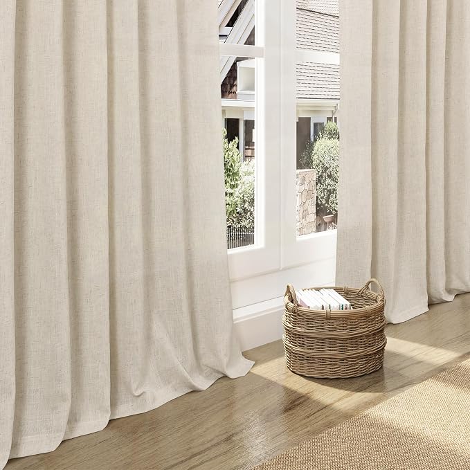 Birch Beige Linen Curtains for Living Room 98 Inches Long Light Filtering Semi Sheer Curtain Back Tab Modern Farmhouse Decor Elegant Luxury Coastal Drapes for Bedroom Dinner Room 52x98, 2 Panels