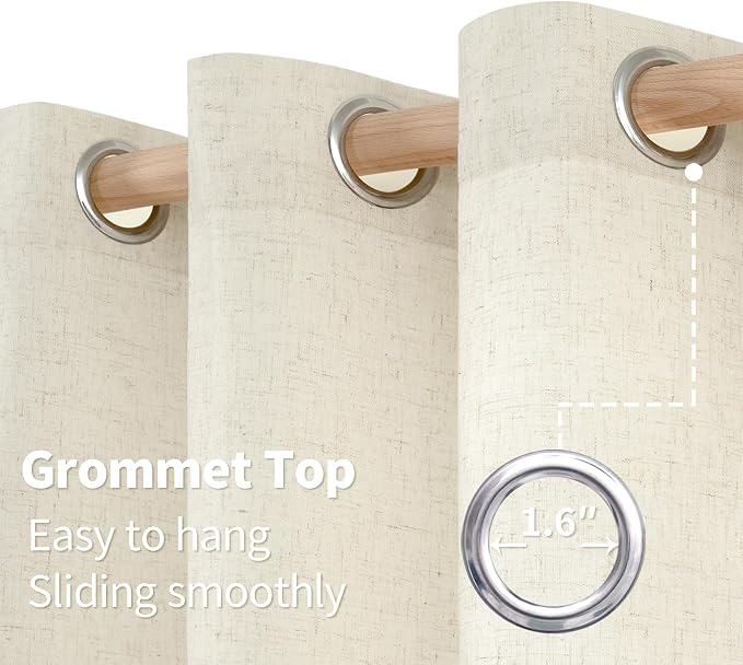 YoungsTex Linen Curtains 54 Inch Length 2 Panels for Living Room Window, Short Light Filtering Drapes with Grommet for Kitchen Bedroom, 52 X 54 Inch