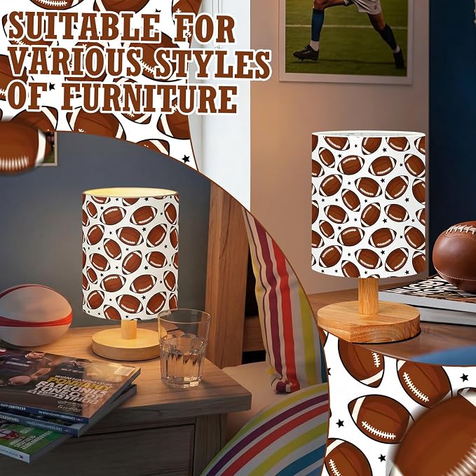 VIHOSE Football Kids Table Lamp for Bedroom Kids Bedside Lamp with Linen Wooden Nightstand Cartoon Nursery Lampshade for Girls Boys Living Room