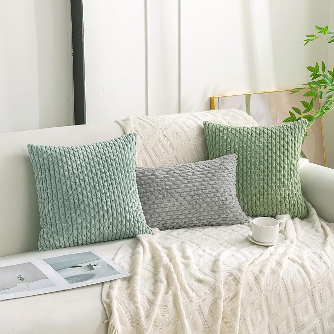 Set of 4 Sage Green Decorative Throw Pillow Covers 22x22 Inch Corduroy Pillow Covers for Bed Couch Sofa Living Room Soft Square Cushion Cases