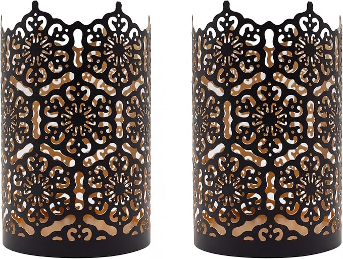 Hosley's Set of 2 Flower 7" High Cut Bronze Candle Holder & Lantern. Ideal for Use with Hosley Highly Scented Candles, Jar Candles. Can be Used as a Decorative Centerpiece in Your Living/Dining Room