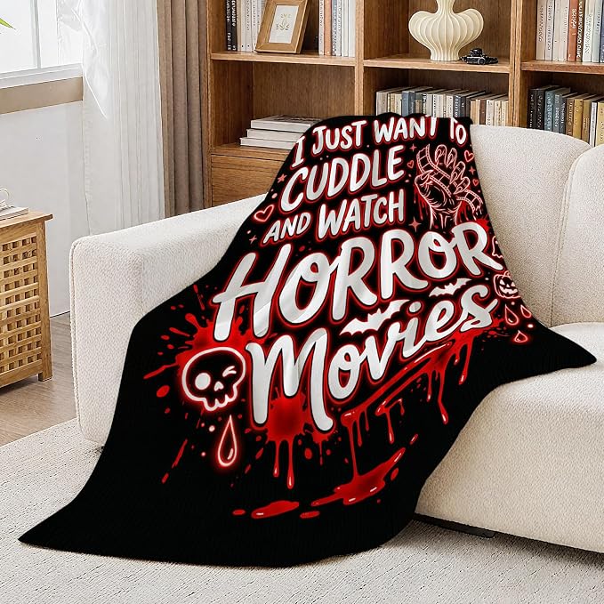 Aimego Horror Movies Blanket, Spooky Gifts for Scary Lovers, 50"x60" | Ultra-Soft Flannel Fleece Throw, All Seasons Cozy Leightweight Blanket for Sofa Bed Chair, Birthday Back to school Present