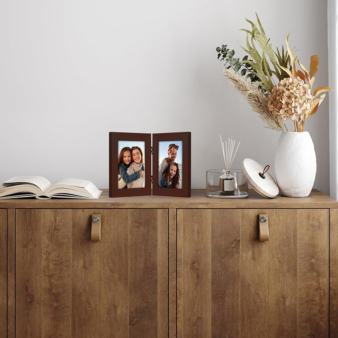 Americanflat Hinged 4x6 Picture Frame with Shatter-Resistant Glass - Double Picture Frames Display Two 4x6 Photos - Signature Collection - Photo Frame for Tabletop Display - Mahogany