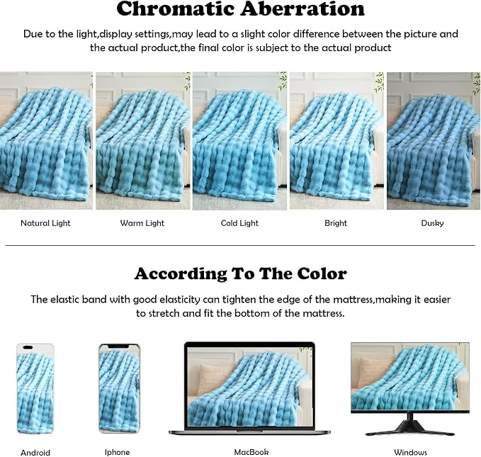 NEWCOSPLAY Faux Fur Thick Bubble Throw Blanket for Couch, Blue, 50"x60" | Luxury Fluffy Thick Warm Bubble Blanket for Couch Sofa Bed 1000GSM, Soft Plush Cozy Decorative Throw, Gift for Women Men