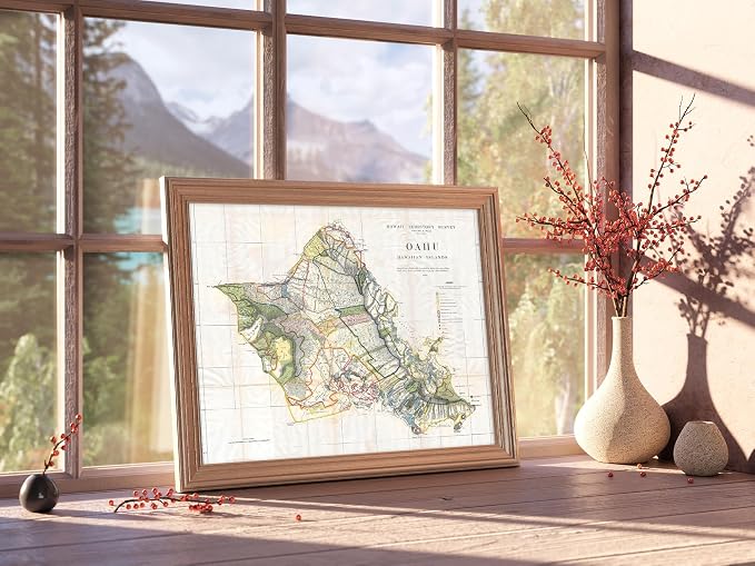 Vintage Hawaii Survey Maps Art Prints (Set of 3) - Unframed - 8x10s | Wall Décor for Those Dreaming of Tropical Escapes and Island Adventures | Living Room Décor | Bathroom Décor | Room Décor