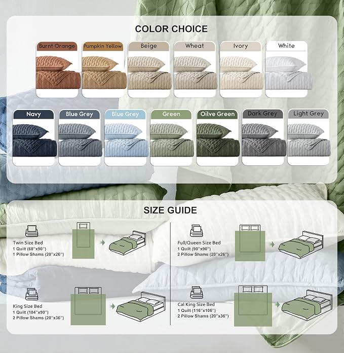 WDCOZY Blue Twin Quilt Size Bedding Sets with 1 Pillow Sham, Lightweight Soft Bedspread Coverlet, Quilted Blanket Thin Comforter Bed Cover for All Season, 2 Pieces, 68x90 inches