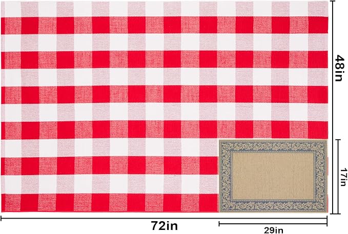 Christmas Buffalo Plaid Rug 4x6 Ft, Red White Indoor Outdoor Rug | Cotton Blend, Hand-Woven Look, Machine Washable, Layering Rug, Porch Entryway Decor