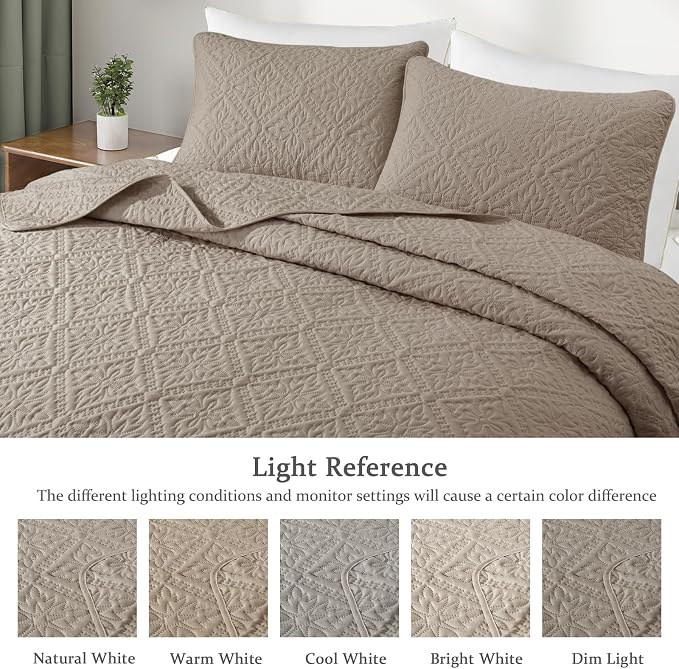 Exclusivo Mezcla Full Queen Quilt Set, Taupe | Lightweight Soft Bedspreads Coverlets, All Season Bedding with 2 Pillow Shams, Modern Style for Bedroom Guest Room